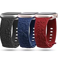 3 Pack Floral Embossed Bands Compatible with Apple Watch Band 38/40/41/42/44/45/49mm Women, Engraved Soft Silicone 3D Flower Cute Dressy Straps for iWatch Series 9/SE/Ultra/8/7/6/5/4/3/2/1