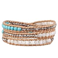 Turquoise Mix Metal Nugget Leather Wrap Around Bracelet