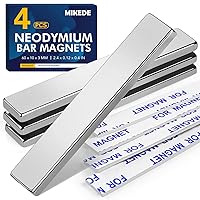 MIKEDE Strong Neodymium Bar Magnets, 4 Pack Rare Earth Magnets Neodymium Magnets with Double-Sided Adhesive for Craft, Fridge, Kitchen, Office - 60 x 10 x 3 mm
