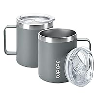 BJPKPK 2 pcs Insulated Coffee Mug, 14oz Insulated Coffee Mug with Lid,Stainless Steel Insulated Coffee Mug with Splash Proof Lid-Gray