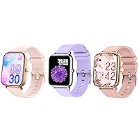 KALINCO 3 Pack Smart Watch Bundle: IDW19 Pink, P22 Purple and P96 Pink Gold, with Heart Rate, Blood Oxygen Monitoring