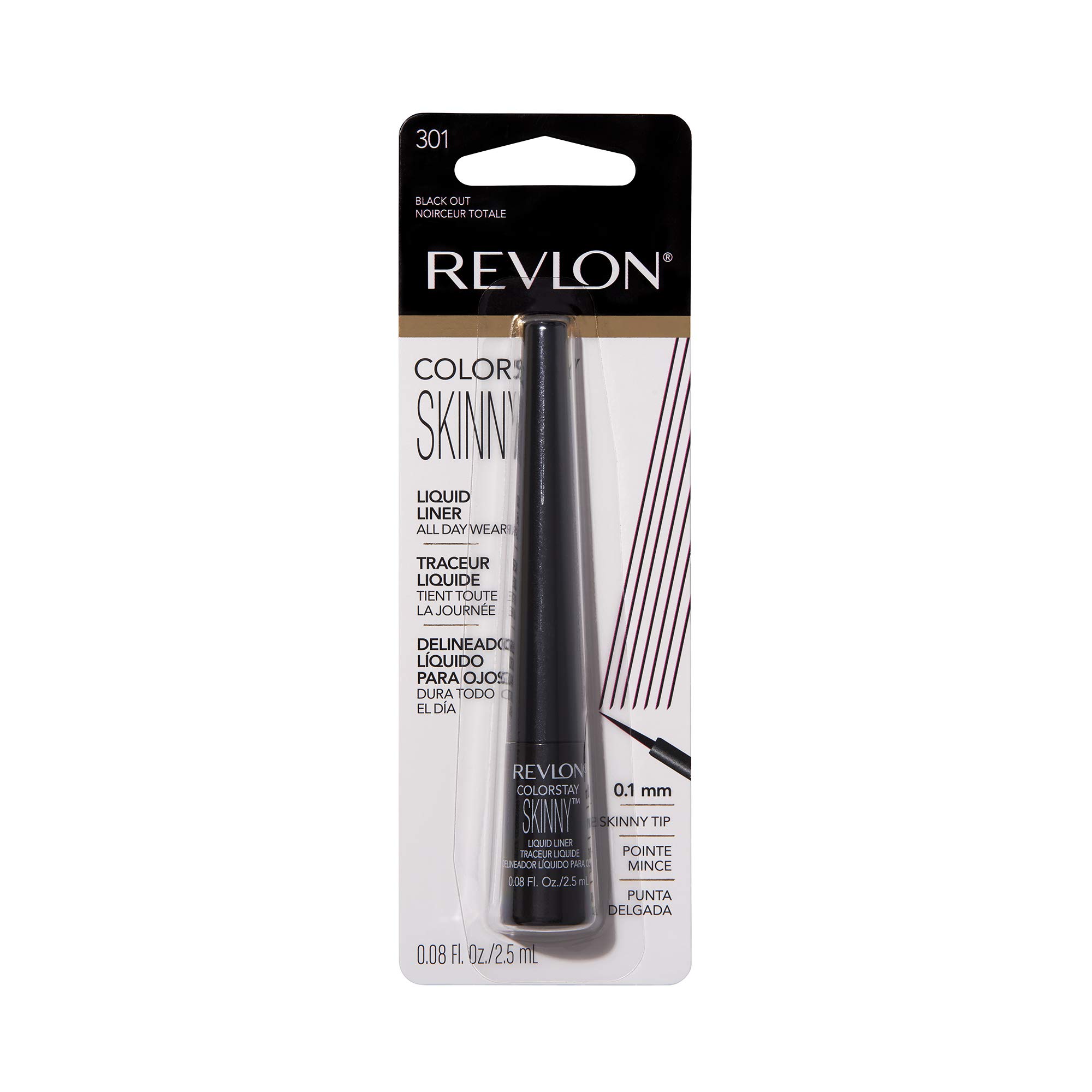 Revlon Skinny Liquid Eyeliner, ColorStay Eye Makeup, Waterproof, Smudgeproof, Longwearing with Ultra-Fine Tip, 301 Black Out, 0.08 Fl Oz (Pack of 1)