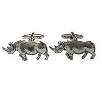 Silver Toned Textured Rhino Pendant Cufflinks