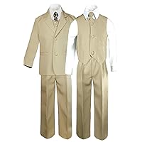 6pc Boys Khaki Tuxedo Suits with Satin Geometric Necktie from Baby to Teen (5)