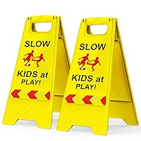 Slow Kids at Play! 2 pack Yellow Child,Safety Slow-Down-double-sided,signs , Black text and red graphics Easier to identify,Yard Signs for Schools,Neighborhoods,Park,Day Cares, Sidewalk,Driveway