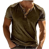Henley Shirts for Men Short Sleeve Color Block T Shirts V Neck Button Up Athletic Collarless Sports Tee Shirts