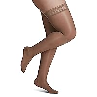 SIGVARIS Women's Sheer Fashion Thigh High Hose - 15-20mmHg Weight Compression - Sheer Non-Slip Hosiery for Comfortable Everyday Wear - Cafe - C (Large)