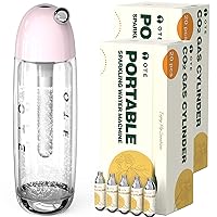 40PCS Co2 Soda Chargers refills with 450ml Personal Seltzer Carbonated Machine Portable Sparkling Water Maker Double Layer Bottle Club Manual BPA Free Double Pressure Relief Valves -Pink