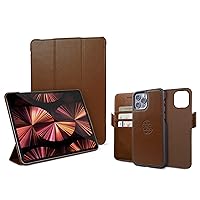 Dreem Bundle: Fibonacci Wallet-Case for iPhone 12 & 12 Pro with Da'Vinci Apple iPad Pro 12.9” Case - Chocolate