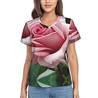 Rose Blossom Women's T-Shirts Collection,Classic V-Neck, Flowy Tops and Blouses, Short Sleeve Summer Shirts,Most Women
