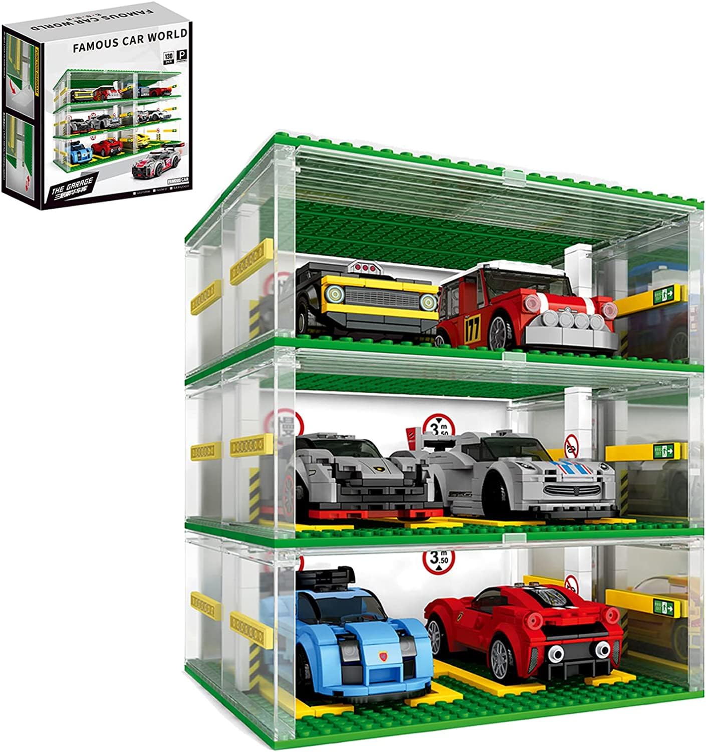 Parking Garage for Lego Speed Champions Race Car, DIY 3-Layer Parking Display Case Building Blocks Set (Not Include Race Car Model)