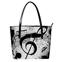 Leather Handbag for Women Large Capacity Top Handle Satchel Bucket Purses Shoulder Bag Musical Notes