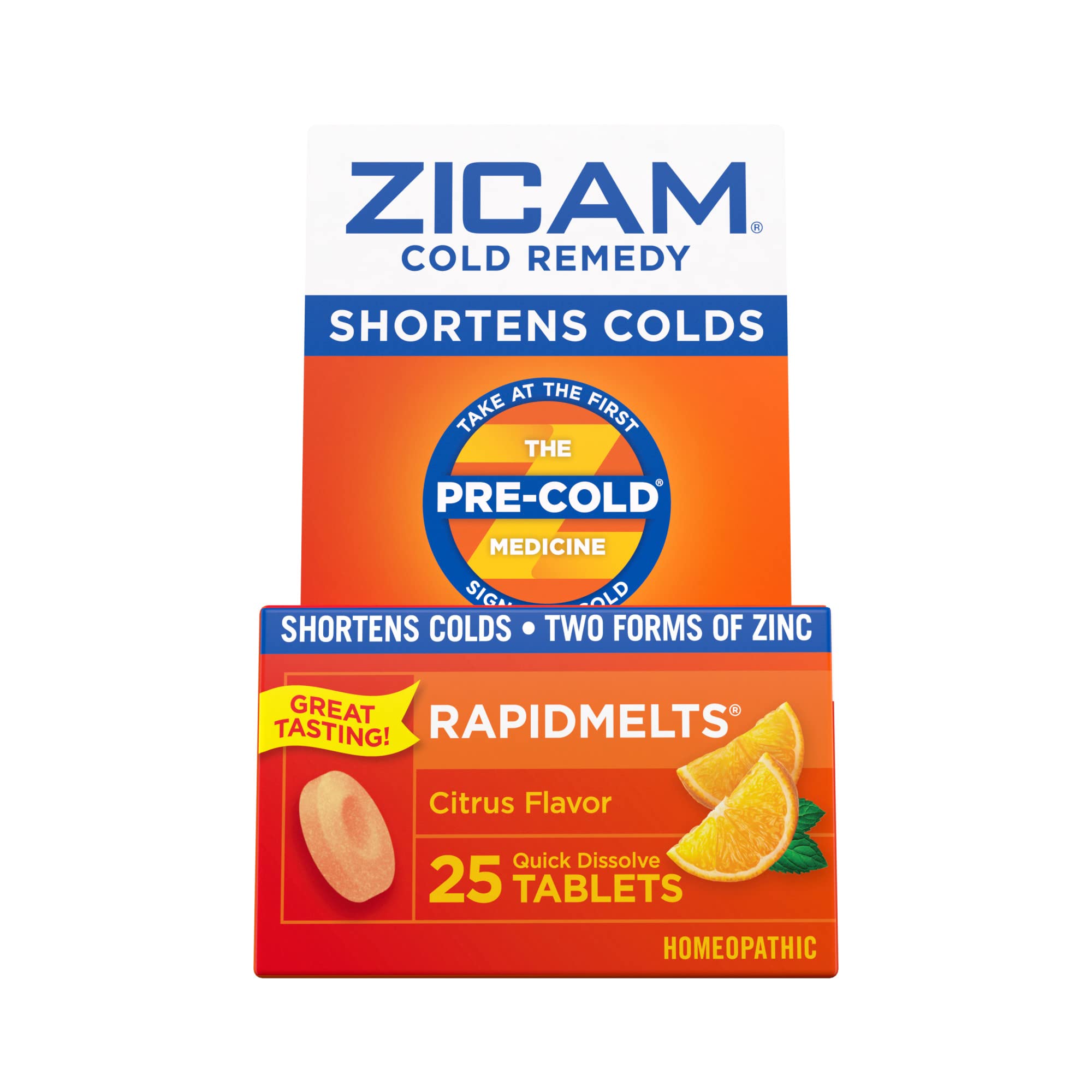 Zicam Cold Remedy Zinc Rapidmelts, Citrus Flavor, 25 Count (Pack of 2)