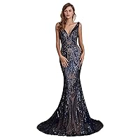Aries Tuttle Shiny Sequined Mermaid V Neck Prom Party Evening Dress Celebrity Pageant Bridesmaid Gown