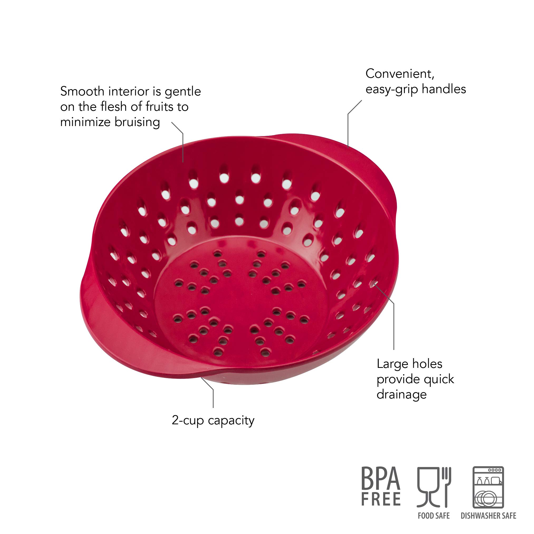 Tovolo Mini Berry Melamine Colander (Cayenne) - Small Food Strainer for Berries & Fruit/BPA-Free, Food-Safe, & Dishwasher-Safe
