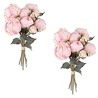 Pink Peonies Artificial Flowers 2 Bouquets Vintage Peonies 18pcs Pink Peonies with Single Long Stems Silk Flowers for Wedding Decoration Bride Bouquet Flowers Crafts Floral Arrangement (Pink)