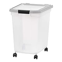 IRIS USA 50 Lbs/65 Qt WeatherPro Airtight Pet Food Storage Container with Removable Casters, Clear/Gray