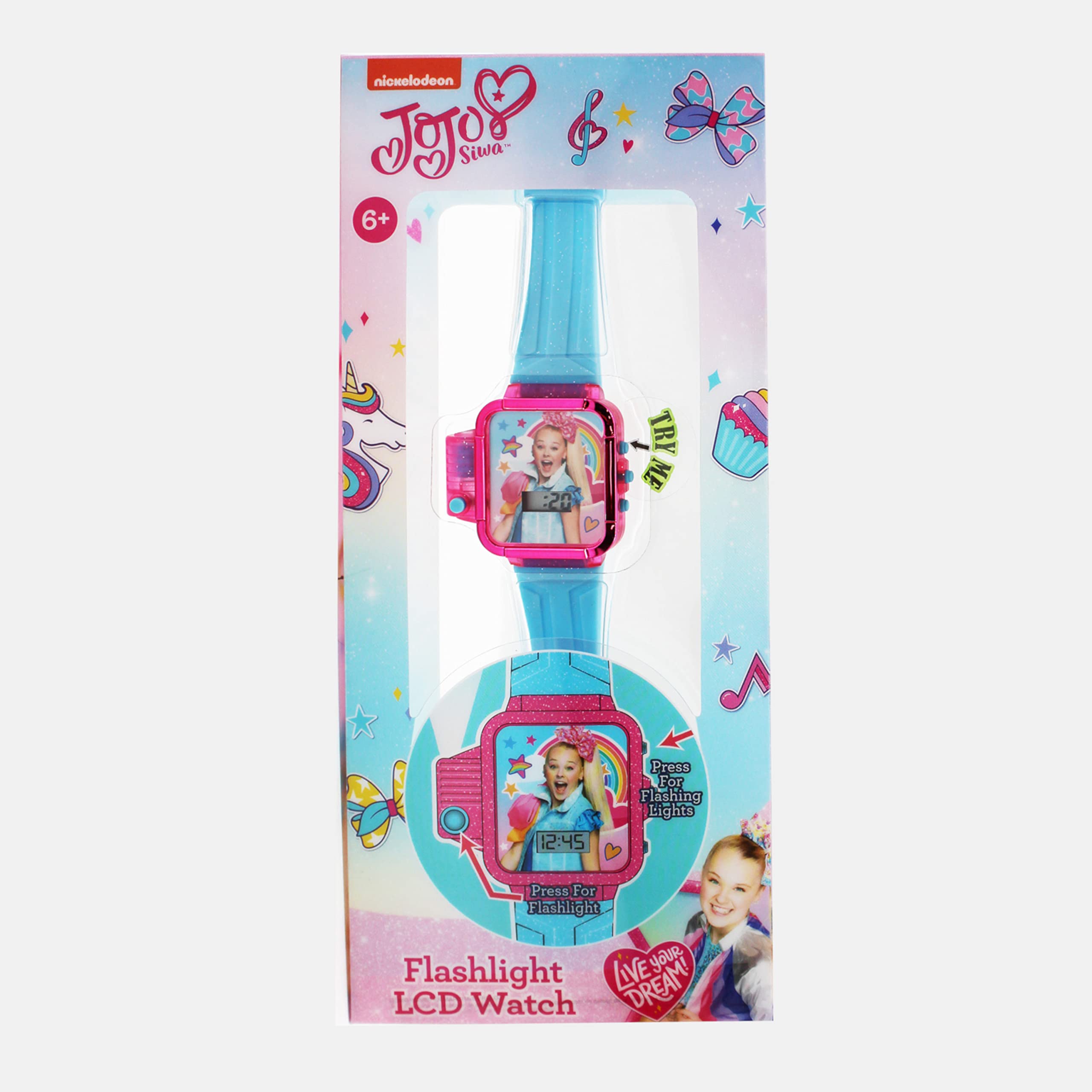 Accutime Kids Nickelodeon JoJo Siwa Pink & Blue Digital LCD Quartz Wrist Watch with Flashlight, Baby Blue Strap for Girls, Boys, Kids All Ages (Model: JOJ4512AZ)