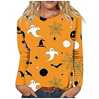 Casual Tops for Women Trendy, Women's Tops Dressy Casual Light Long Sleeve Tops Sexy Ugly Sweaters Women's Fashion Casual Striped Halloween Printed Round Neck Top Blouses Shirt (S, Yellow)