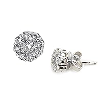 14k White Gold Flower Cluster Diamond Earring 1.50 Carats of Diamonds H-I Color SI2-I1 Clarity
