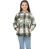 Kids Girls Check Print Khaki Jackets Tunic Fleece Collared Fashion Coat 7-13 Yrs