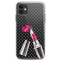 TPU Case Compatible with iPhone 15 14 13 12 11 Pro Max Plus Mini Xs Xr X 8+ 7 6 5 SE Heart Lipstick Female Slim fit Cute Pink Cute Print Flexible Silicone Watercolor Gentle Clear Design Girls