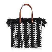 Maciebelle Straw Fringed Tassel Large Capacity Tote Bag Fashion Shoulder Handbag for Women Summer Vacation Beach Purse