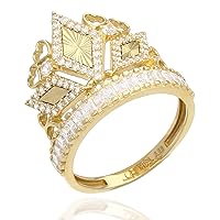 14K Yellow Gold 1.25Ct Simulated Diamond Royal Crown Ring