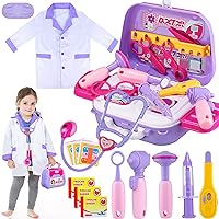 GINMIC Kids Doctor Play Kit, 22 Pieces Pretend Play Doctor Set with Role Play Doctor Costume and Carry Case for Toddlers and Kids, Medical Dr Kit Toys for Girl Age 3 4 5 6 7 Year Old