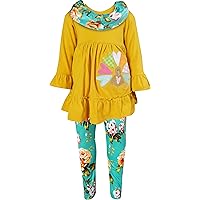 Boutique Clothing Girls Fall Thanksgiving Turkey Outfits - Tunic Top Leggings Scarf 3-pc Set