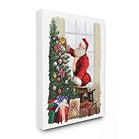The Stupell Home Décor Collection Holiday Santa Decorating Christmas Tree with Gifts Painting Stretched Canvas Wall Art, 30 x 40, Multi-Color