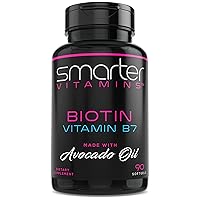 Smarter Biotin 5000mcg in Avocado Oil, Vitamin B7, Hair, Skin & Nail Support, Non-GMO, 90 Mini Liquid Softgels, No Soy