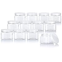 16 oz Clear Plastic PET Square Empty Jar (BPA Free) (12 pack) (White Smooth Lid)