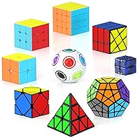 Vdealen Speed Cube Set, 9 Pack Puzzle Cube Bundle Fidget Ball 2x2 3x3 Sticker Stickerless 4x4 Pyramid Dodecahedron Skewb Infinity Magic Cube, Smooth Cube Game Toys Gift for Kids & Adults