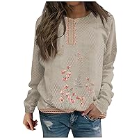 Womens Sweatshirts Trendy Crewneck Long Sleeve Tops Sexy Floral Loose Fit Pullover Shirt Teen Girl Clothes