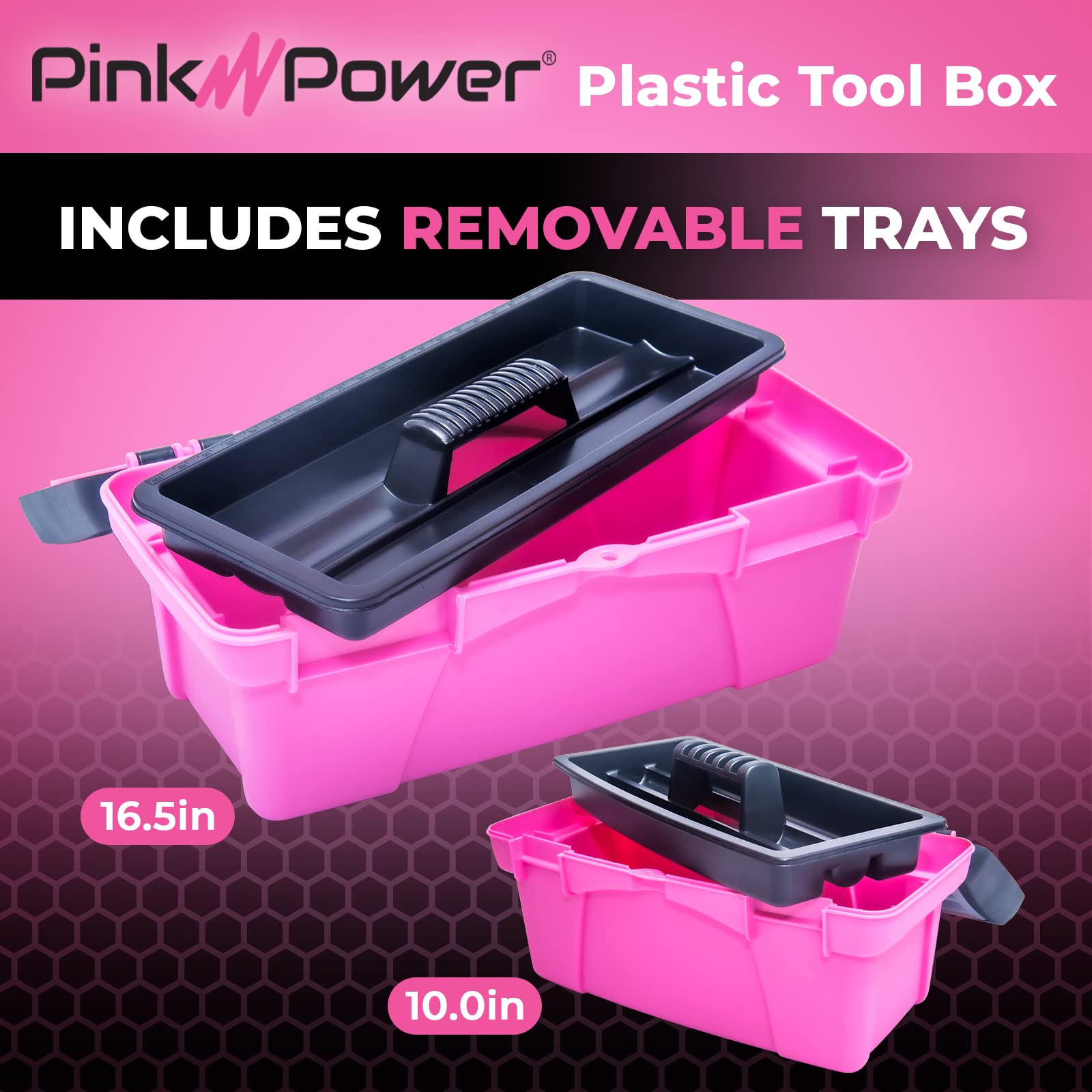 Pink Power Pink Tool Box for Women - Sewing, Art & Craft Organizer Box Small & Large Plastic Tool Box with Handle - Pink Toolbox Sewing Box Tool Storage Box - Portable Mini Locking Tool Boxes (2 Pack)