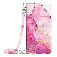 Compatible with iPod Touch 7 Case, iPod Touch 6 Case, iPod Touch 5 Case Marble Pink Purple Gold with Long Crossbody Lanyard and Hand Strap