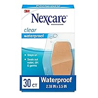 Nexcare Waterproof Clear Bandages For Knee And Elbow, Stays On Skin In The Bath, Shower Or Pool, 2.38 x 3.5 in, 30 Count