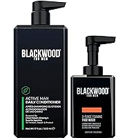 BLACKWOOD FOR MEN Active Man Daily Thickening Conditioner (17 Oz) & X-Punge Deep Exfoliating Cleanser for Oily to Normal Skin (4.45 Oz)