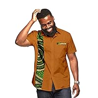 African Shirts for Men Blouse Crop Top Plus Size Casual Shirt Short Sleeve Stand Neck Ankara Clothes Print Attire