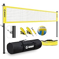 Portable Professional Outdoor Volleyball Net Set with Adjustable Height Aluminum Poles, Winch System, Volleyball with Pump and Carrying Bag for Backyard Beach