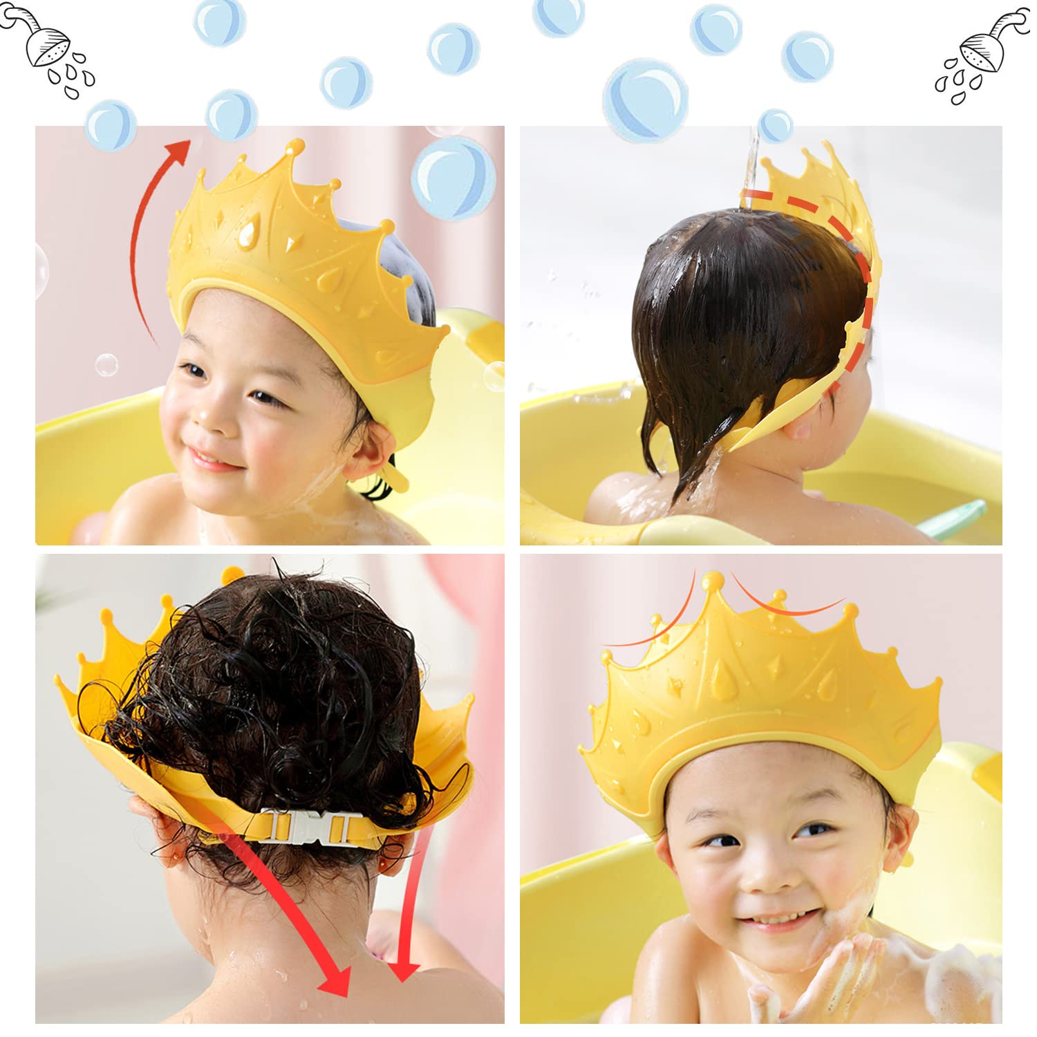 Baby Shower Cap Shampoo Hat Shower Sun Hat Soft Adjustable Head Protection Shampoo Hat Kids Baby Toddler Girls Shampoo Guard Shower Accessories Protect Baby Eye Ears (Yellow)