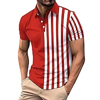 Mens Striped Print Polo Shirts Regular Fit Work Business Shirts Short Sleeve Jersey Golf T-Shirts Quick Dry Sports Tennis Tee