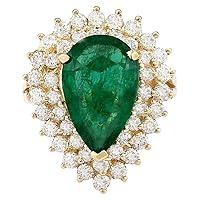5.84 Carat Natural Green Emerald and Diamond (F-G Color, VS1-VS2 Clarity) 14K Yellow Gold Luxury Cocktail Ring for Women Exclusively Handcrafted in USA