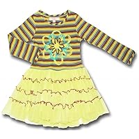 Gorgeous L/S Multi Stripe & Yellow Beetlejuice Knit & Tulle Hem Toddler/Girls Ballerina Dress-Sizes 2T-8