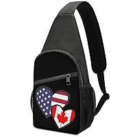 Hearts American Canada Flag Crossbody Shoulder Bag Sling Backpack Travel Hiking Daypack Casual Chest Pack For Women Man One Size