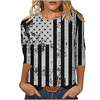 Womens American Flag Shirt Patriotic T-Shirt USA Flag Tee 4th of July Blouse Summer Casual 3/4 Sleeve Tunic Tops