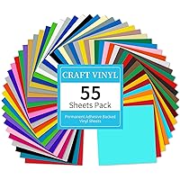 Lya Vinyl 55 Pack Permanent Adhesive Vinyl Sheets for Decor Sticker, Party Decoration, Car Decal - 43 Color Vinyl for Cutting Machine, Craft Cutter