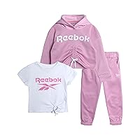 Reebok Girls Sweatsuit - 3 Piece Active Fleece Sweatshirt, Jogger Sweatpants, T-Shirt - Activewear for Toddlers/Girls, 2T-6X