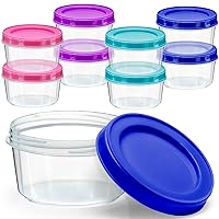 DecorRack 8 Pack 8 Oz Plastic Food Storage Containers with Screw Lids, Reusable Stackable Jars for Portion Control, Snacks, Travel, Salad Dressing, Kitchen, Freezer, Art and Craft (Assorted)